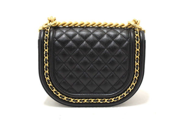 Chanel Black Quilted Caviar Leather Le Boy Half Moon Small Messenger Bag