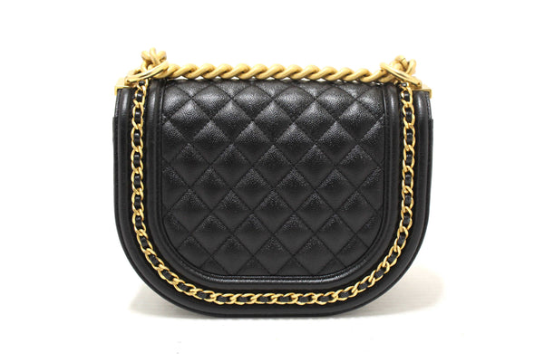 Chanel Black Quilted Caviar Leather Le Boy Half Moon Small Messenger Bag