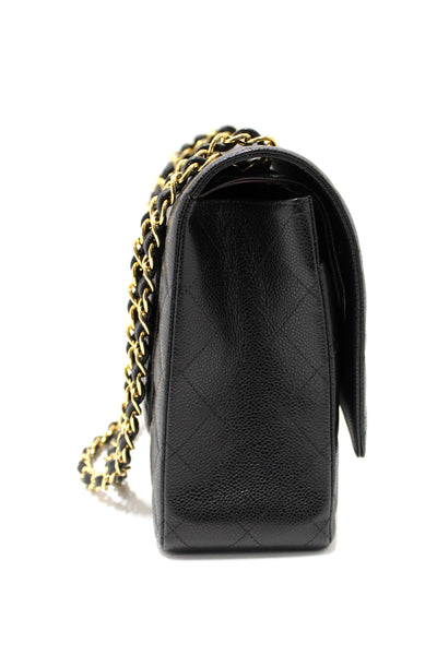 Chanel Black Quilted Caviar Leather Classic Maxi Double Flap Bag