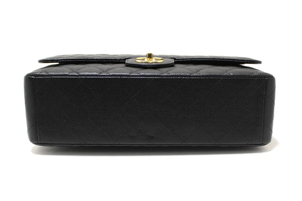 Chanel Black Quilted Caviar Leather Classic Maxi Double Flap Bag
