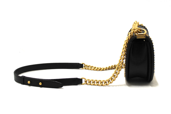 Chanel Black Quilted Caviar Leather Le Boy Half Moon Small Messenger Bag