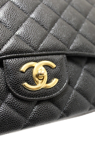 Chanel Black Quilted Caviar Leather Classic Maxi Double Flap Bag