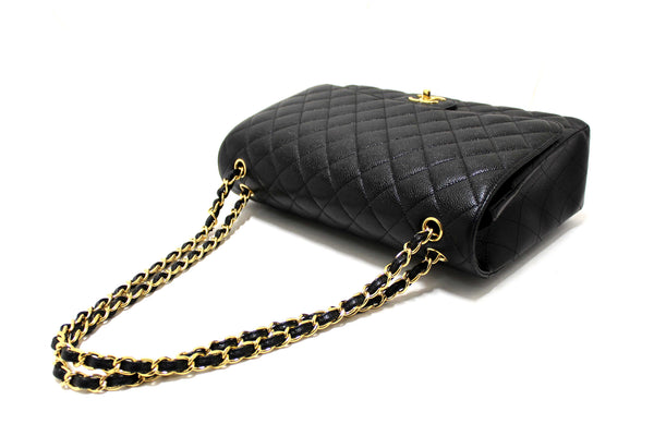 Chanel Black Quilted Caviar Leather Classic Maxi Double Flap Bag
