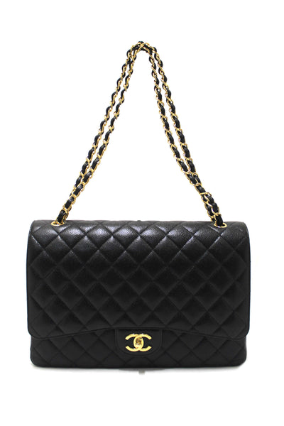 Chanel Black Quilted Caviar Leather Classic Maxi Double Flap Bag