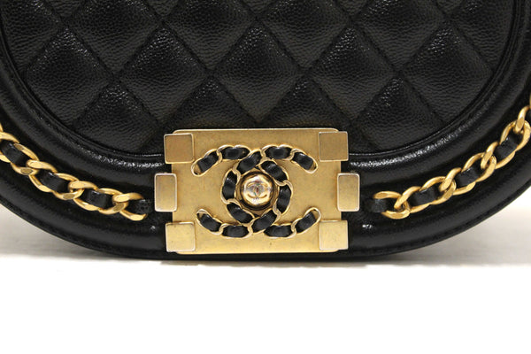 Chanel Black Quilted Caviar Leather Le Boy Half Moon Small Messenger Bag