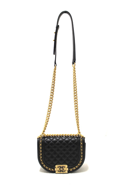 Chanel Black Quilted Caviar Leather Le Boy Half Moon Small Messenger Bag