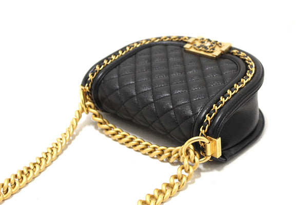 Chanel Black Quilted Caviar Leather Le Boy Half Moon Small Messenger Bag