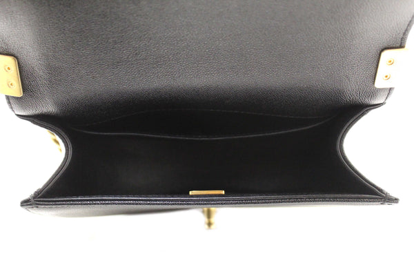 Chanel Black Quilted Caviar Leather Le Boy Half Moon Small Messenger Bag