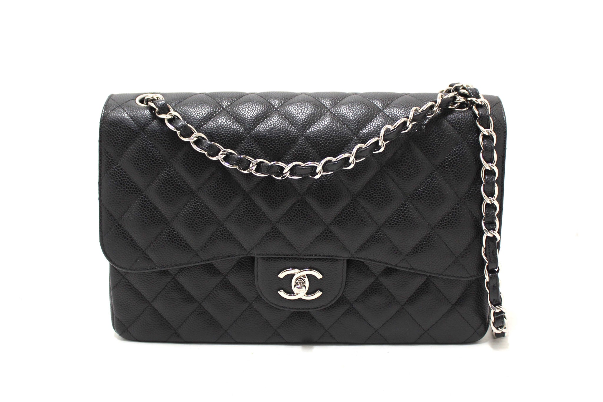 Chanel Black Quilted Caviar Leather Classic Jumbo Double Flap Bag