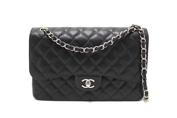 Chanel Black Quilted Caviar Leather Classic Jumbo Double Flap Bag