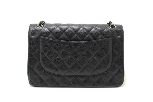 Chanel Black Quilted Caviar Leather Classic Jumbo Double Flap Bag
