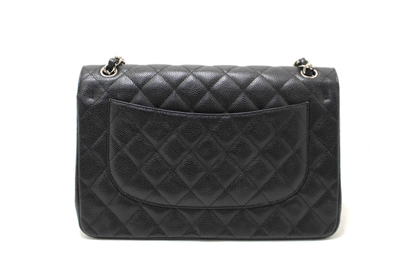 Chanel Black Quilted Caviar Leather Classic Jumbo Double Flap Bag