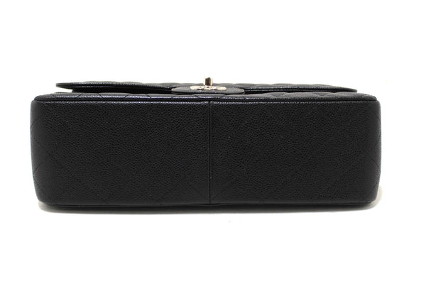 Chanel Black Quilted Caviar Leather Classic Jumbo Double Flap Bag