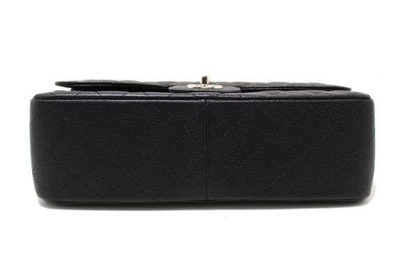 Chanel Black Quilted Caviar Leather Classic Jumbo Double Flap Bag
