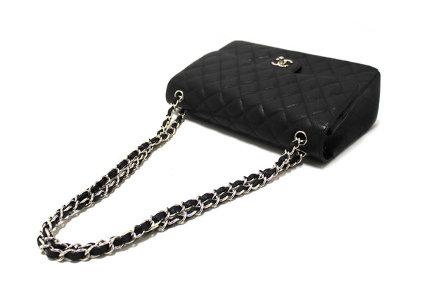Chanel Black Quilted Caviar Leather Classic Jumbo Double Flap Bag