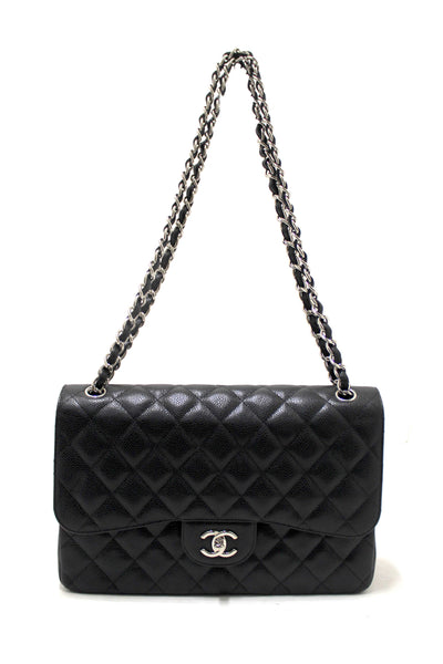 Chanel Black Quilted Caviar Leather Classic Jumbo Double Flap Bag