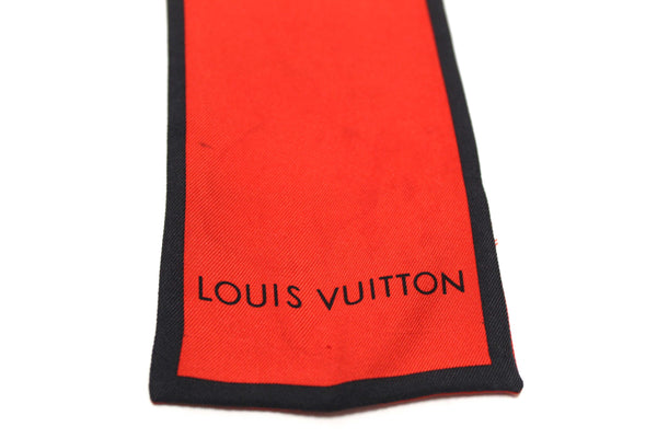 Louis Vuitton Silk Monogram Trunks Red Twilly Bandeau Scarf