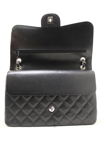 Chanel Black Quilted Caviar Leather Classic Jumbo Double Flap Bag