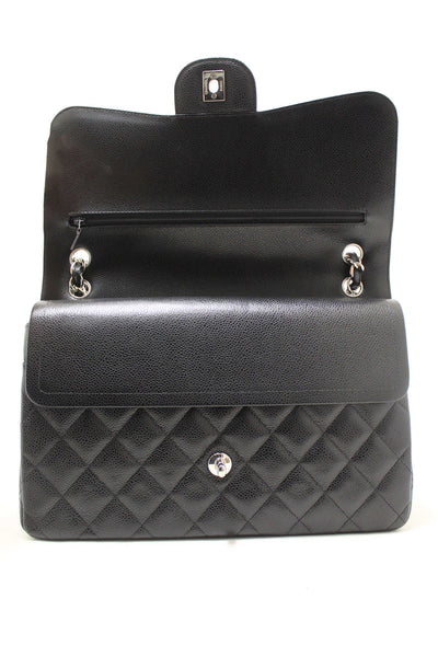 Chanel Black Quilted Caviar Leather Classic Jumbo Double Flap Bag