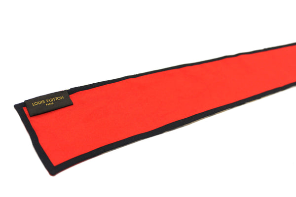 Louis Vuitton Silk Monogram Trunks Red Twilly Bandeau Scarf