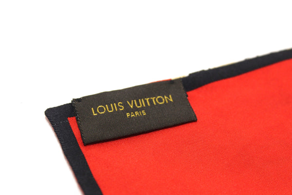 Louis Vuitton Silk Monogram Trunks Red Twilly Bandeau Scarf