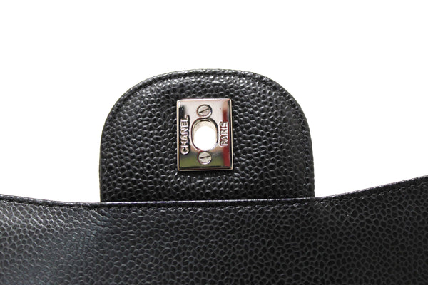 Chanel Black Quilted Caviar Leather Classic Jumbo Double Flap Bag