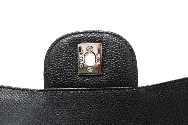 Chanel Black Quilted Caviar Leather Classic Jumbo Double Flap Bag