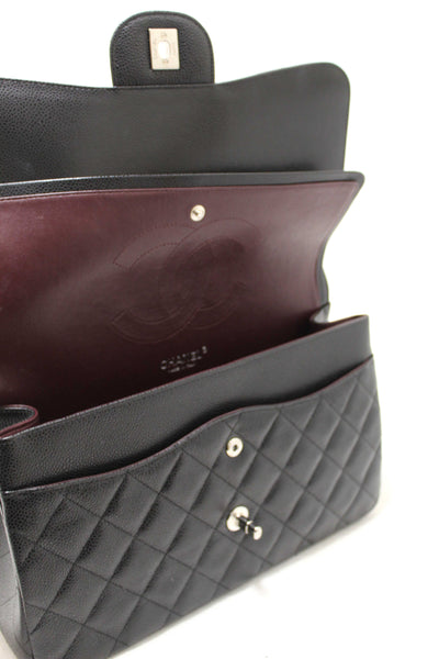 Chanel Black Quilted Caviar Leather Classic Jumbo Double Flap Bag