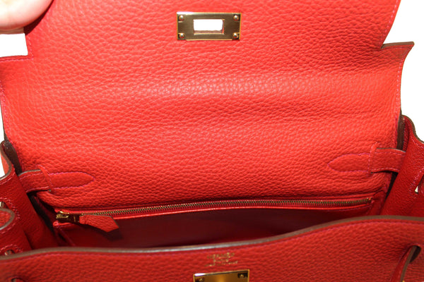 Hermes Rouge Pivoine Togo Leather Kelly Retourne 28 Handbag/Shoulder Bag