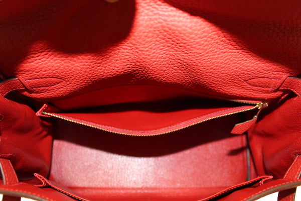 Hermes Rouge Pivoine Togo Leather Kelly Retourne 28 Handbag/Shoulder Bag