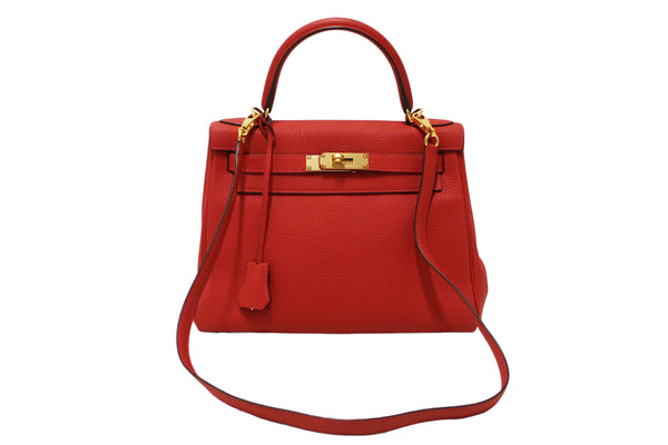 Hermes Rouge Pivoine Togo Leather Kelly Retourne 28 Handbag/Shoulder Bag