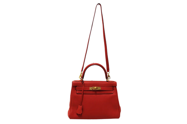 Hermes Rouge Pivoine Togo Leather Kelly Retourne 28 Handbag/Shoulder Bag