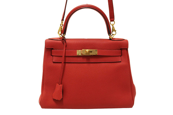 Hermes Rouge Pivoine Togo Leather Kelly Retourne 28 Handbag/Shoulder Bag