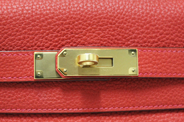 Hermes Rouge Pivoine Togo Leather Kelly Retourne 28 Handbag/Shoulder Bag