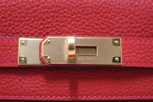 Hermes Rouge Pivoine Togo Leather Kelly Retourne 28 Handbag/Shoulder Bag