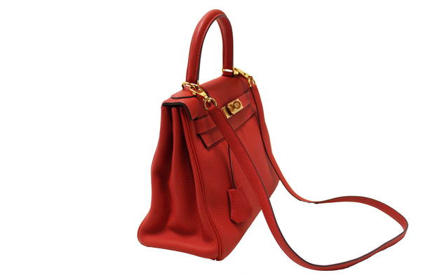 Hermes Rouge Pivoine Togo Leather Kelly Retourne 28 Handbag/Shoulder Bag