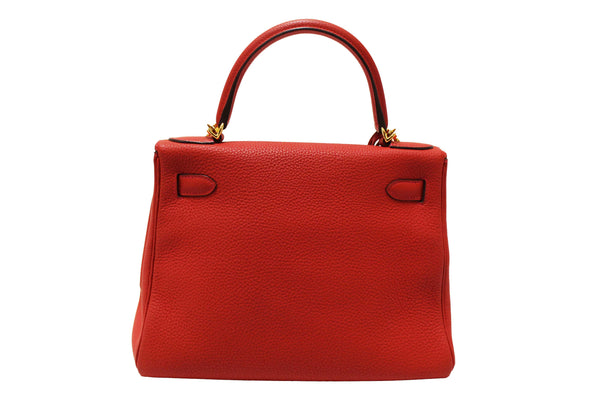 Hermes Rouge Pivoine Togo Leather Kelly Retourne 28 Handbag/Shoulder Bag