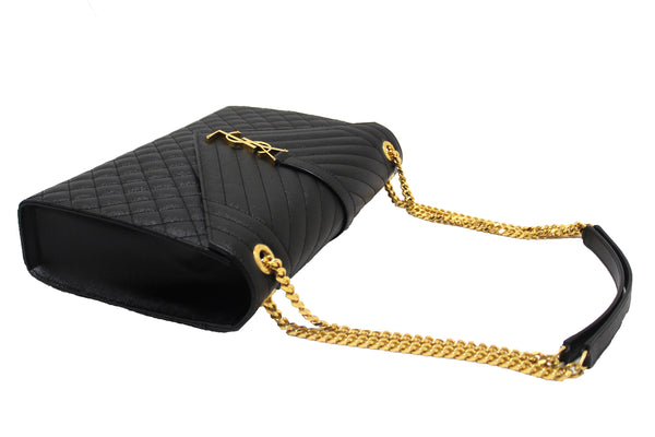 Saint Laurent Black Matelasse Grain De Poudre Embossed Leather Large Envelope Bag