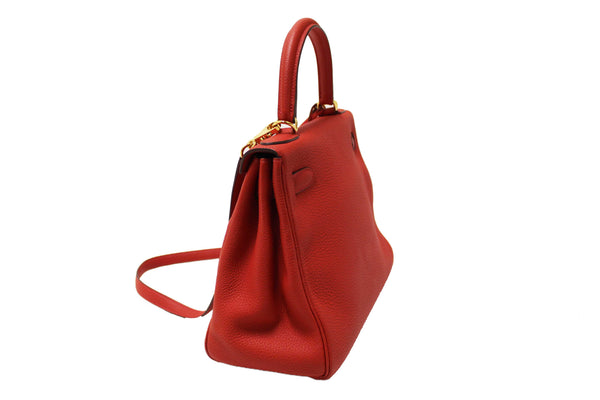 Hermes Rouge Pivoine Togo Leather Kelly Retourne 28 Handbag/Shoulder Bag