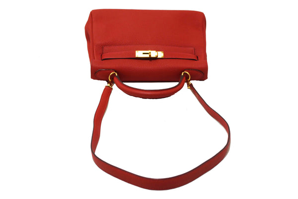 Hermes Rouge Pivoine Togo Leather Kelly Retourne 28 Handbag/Shoulder Bag