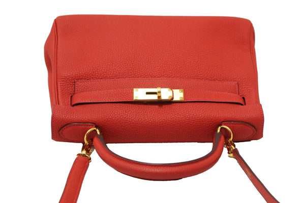 Hermes Rouge Pivoine Togo Leather Kelly Retourne 28 Handbag/Shoulder Bag