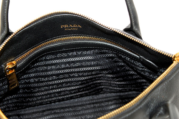 Authentic Prada Black Soft Leather Small Zipper Tote Bag