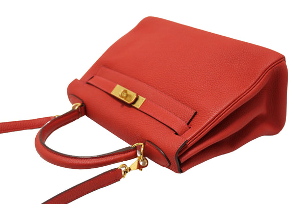 Hermes Rouge Pivoine Togo Leather Kelly Retourne 28 Handbag/Shoulder Bag