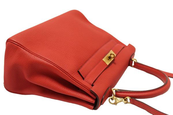 Hermes Rouge Pivoine Togo Leather Kelly Retourne 28 Handbag/Shoulder Bag