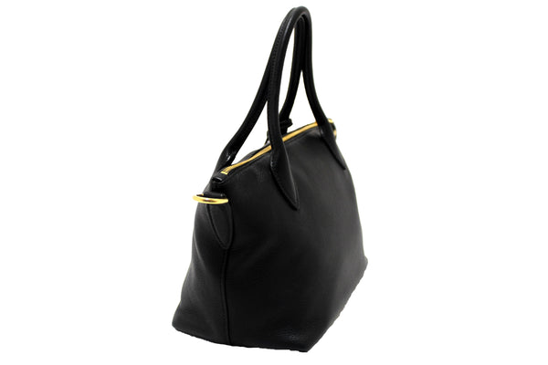 Prada Black Soft Leather Small Zipper Tote Bag