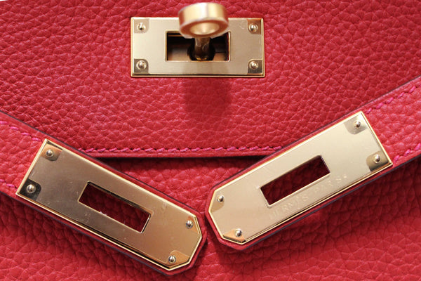 Hermes Rouge Pivoine Togo Leather Kelly Retourne 28 Handbag/Shoulder Bag