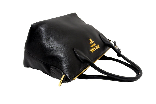 Prada Black Soft Leather Small Zipper Tote Bag