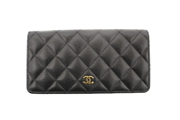 Chanel Black Quilted Caviar Leather Long Wallet