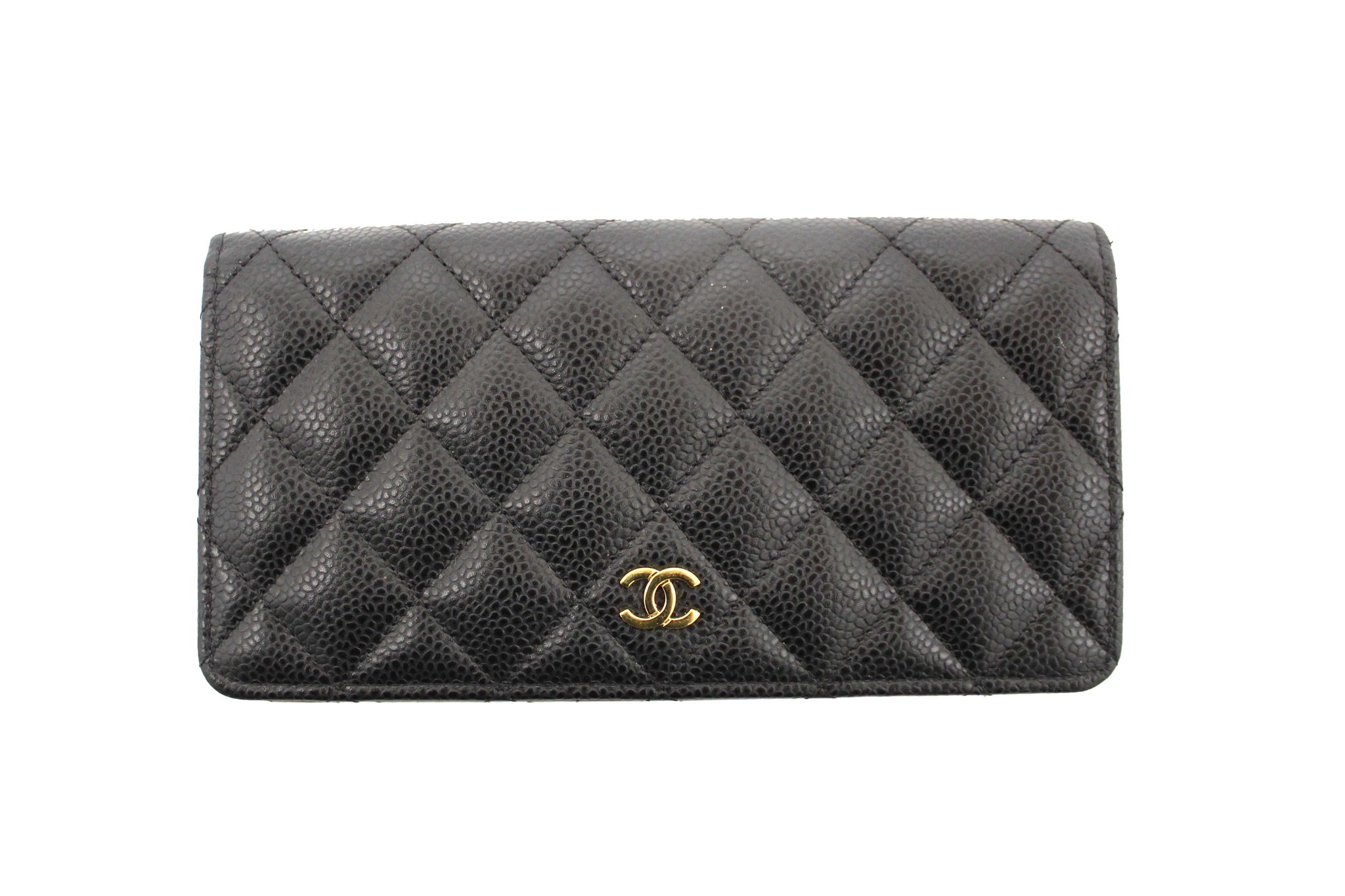 Chanel Black Quilted Caviar Leather Long Wallet