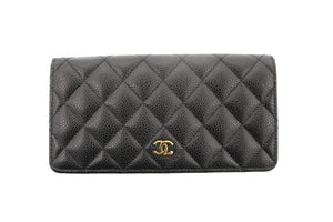 Chanel Black Quilted Caviar Leather Long Wallet